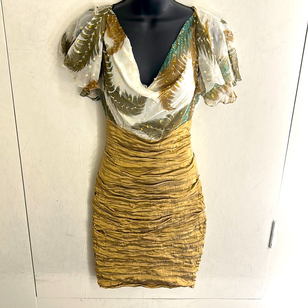 NICOLE MILLER Gold Cocktail Dress